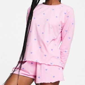 Heartbreak Pink Heart Print Pajama Set L NWT